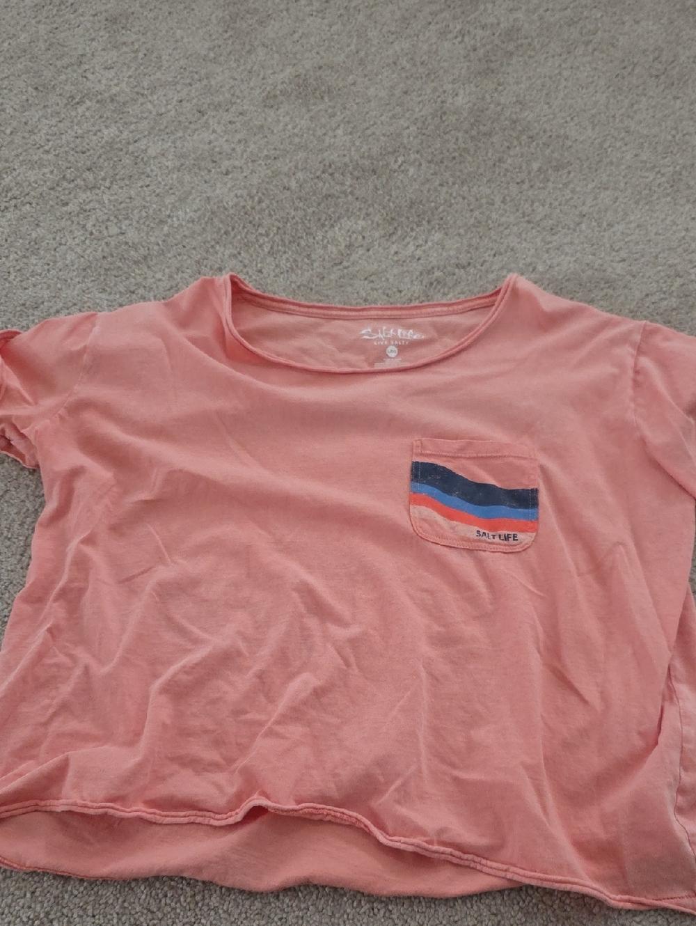 Salt Life Coral Pocket Tee with Striped Accent